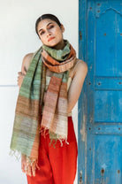 Pastel Peach Checks Peace Silk Scarf for Women - CiceroniScarfAeshaane