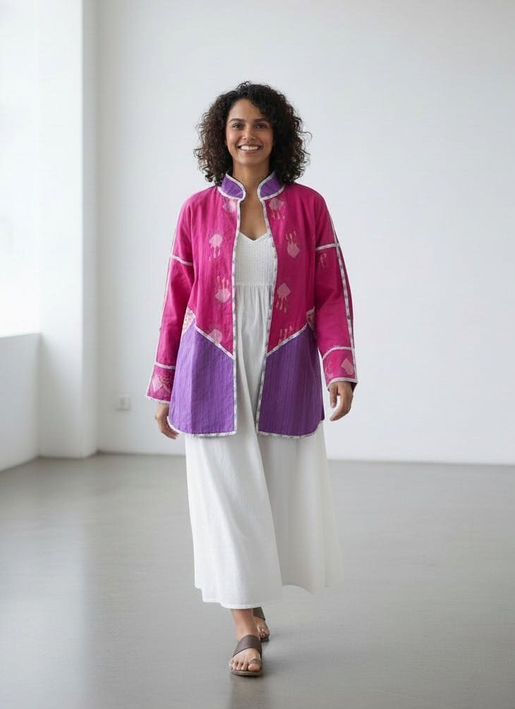 Patch Bomber – Golap Hibiscus Lotus Jamdani - CiceroniJacketsBhomra