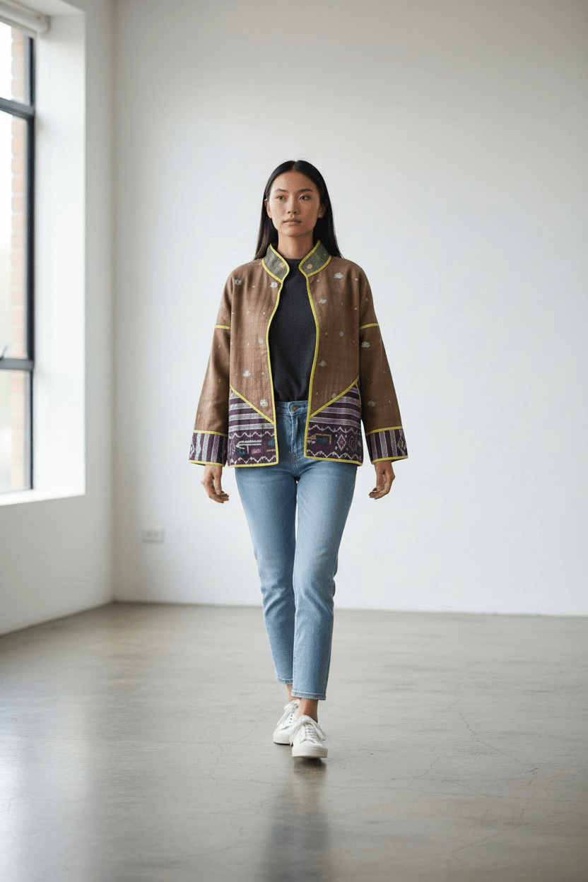 Patch Bomber – Plum Border Jamdani - CiceroniJacketsBhomra