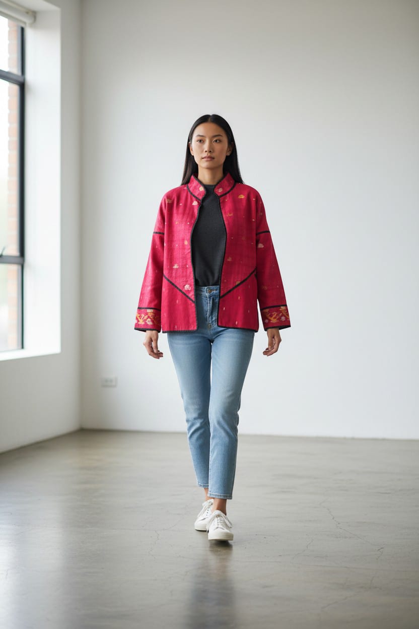 Patch Bomber – Red Bhomra Jamdani - CiceroniJacketsBhomra