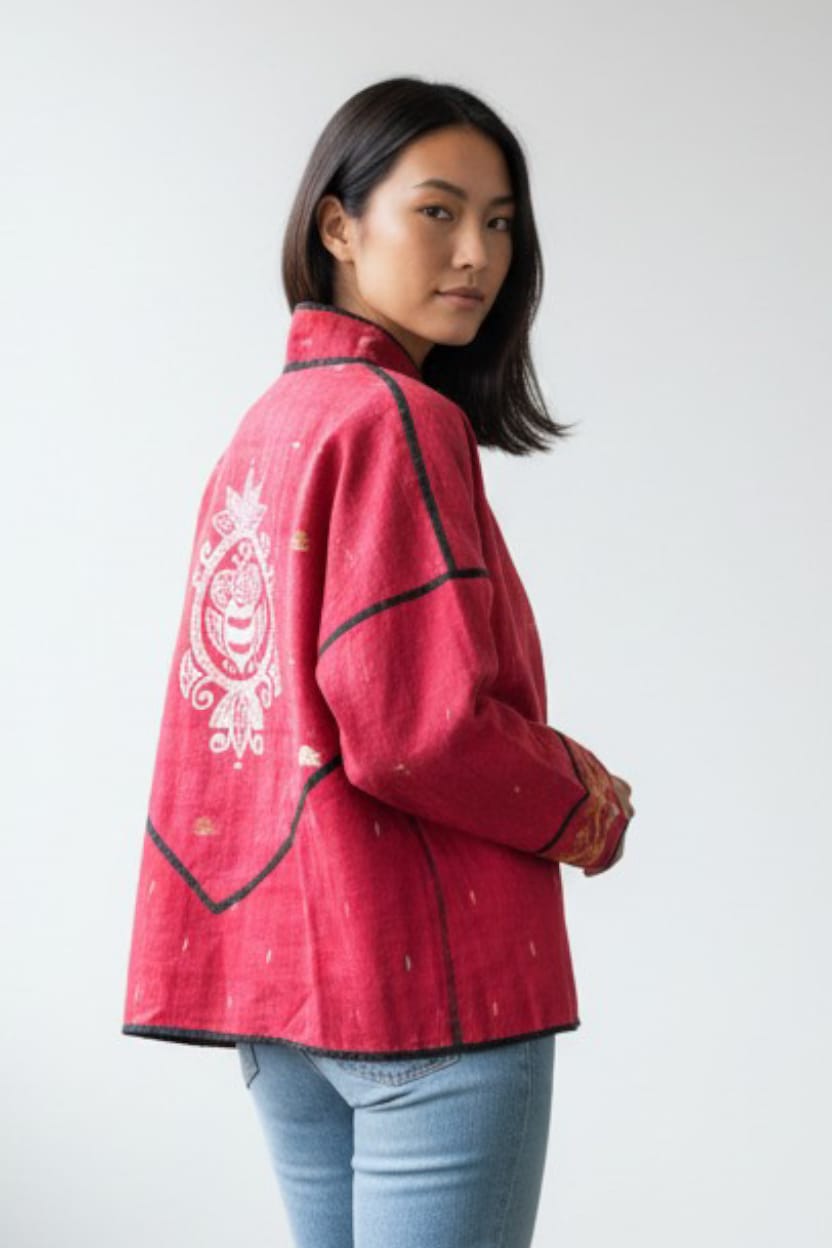 Patch Bomber – Red Bhomra Jamdani - CiceroniJacketsBhomra