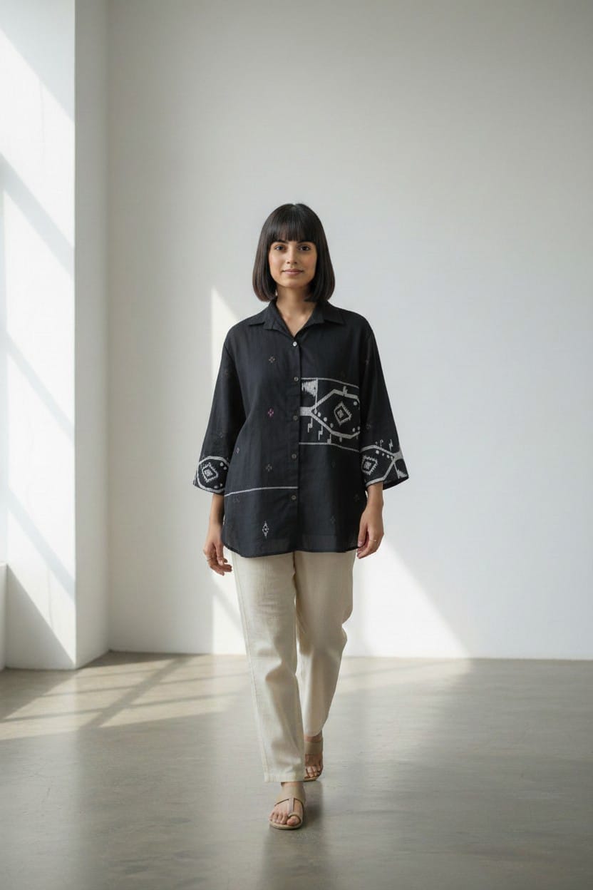 Patch Shirt - Black Border Jamdani - CiceroniWomen ShirtsBhomra