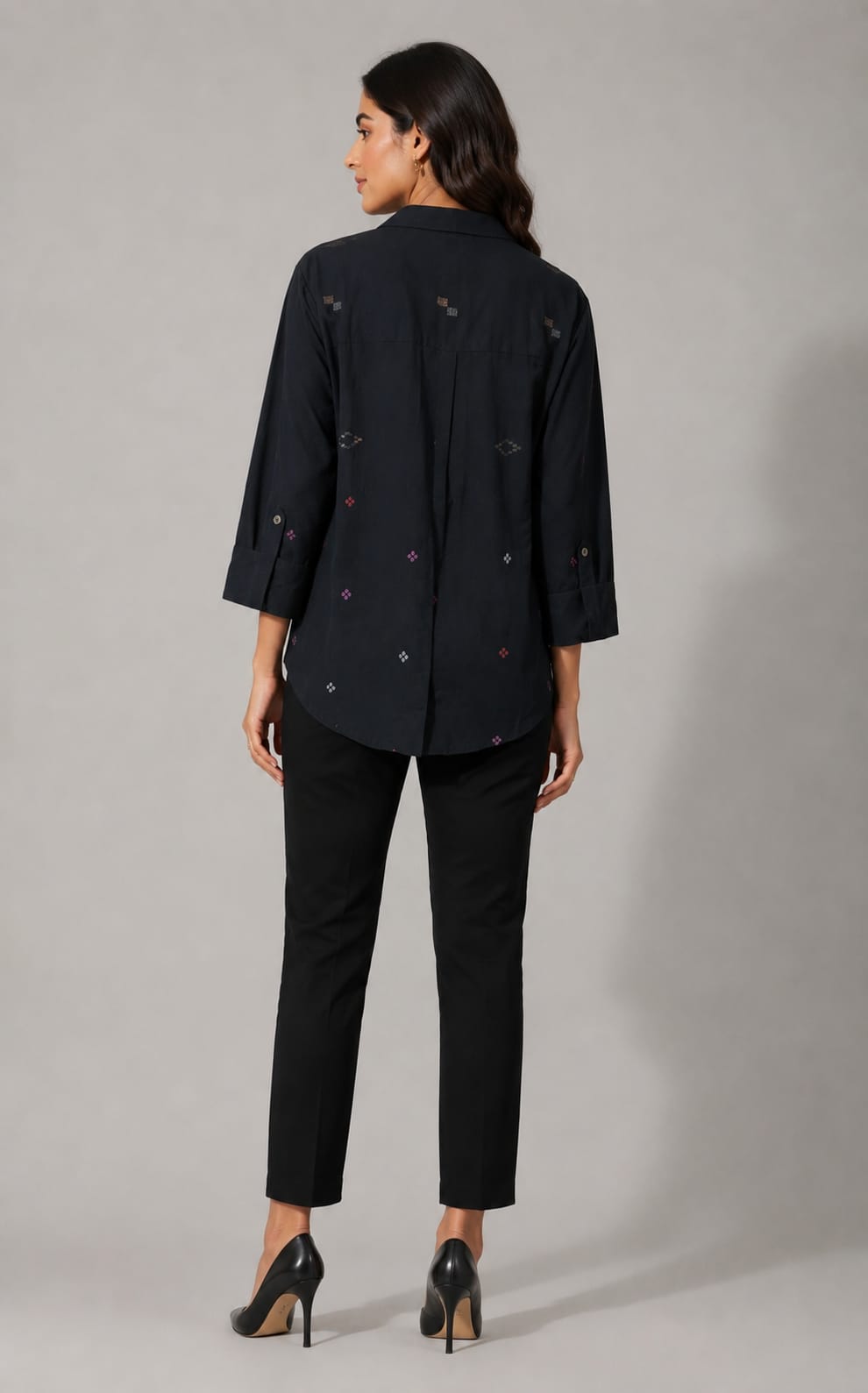 Patch shirt – Black with Pink Alpona Jamdani - CiceroniWomen ShirtsBhomra
