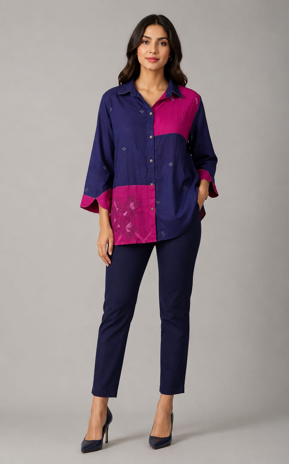Patch Shirt – Magenta embroidery Jamdani - CiceroniWomen ShirtsBhomra