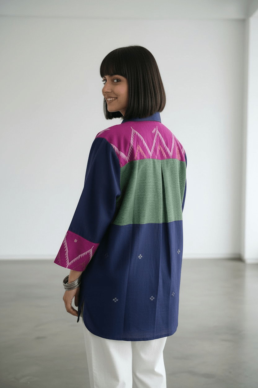 Patch Shirt – Mid Night Blue Jamdani - CiceroniWomen ShirtsBhomra