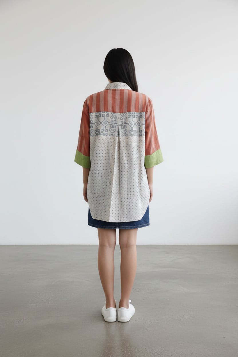 Patch Shirt – Orange Stripes Jamdani - CiceroniWomen ShirtsBhomra