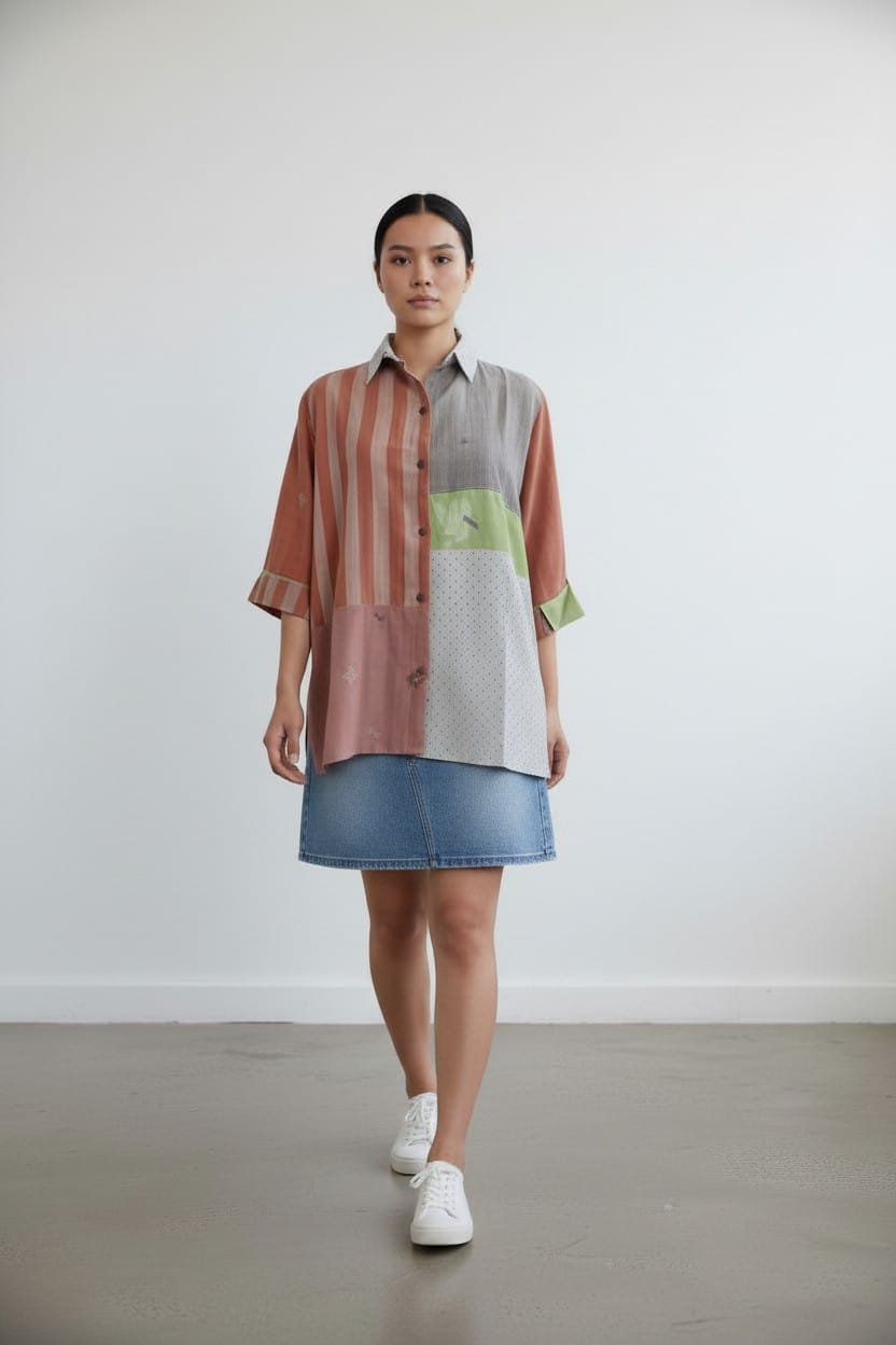 Patch Shirt – Orange Stripes Jamdani - CiceroniWomen ShirtsBhomra