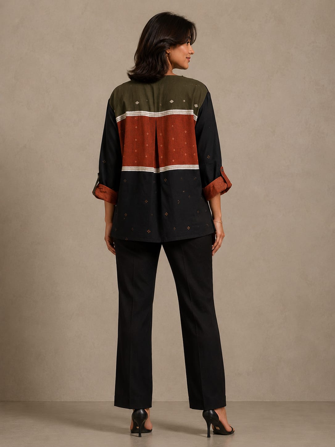 Patch Shirt - Rust Orange Net Jamdani - CiceroniWomen ShirtsBhomra