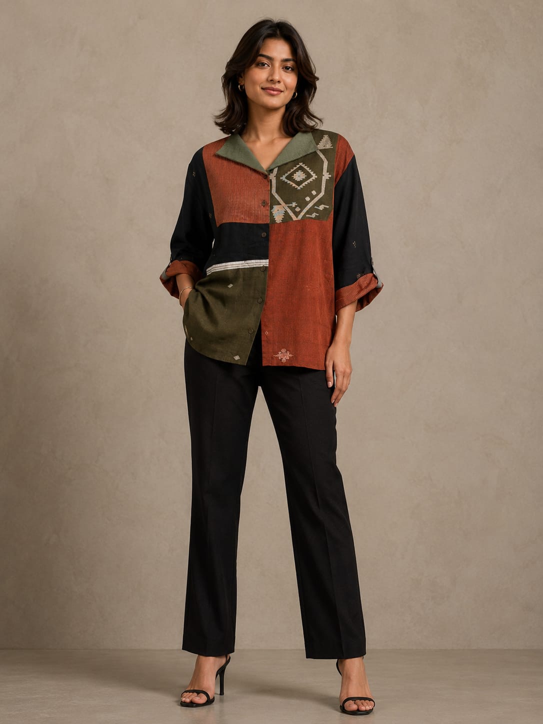 Patch Shirt - Rust Orange Net Jamdani - CiceroniWomen ShirtsBhomra