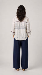 Patch Shirt – White Blue Temple Jamdani - CiceroniWomen ShirtsBhomra