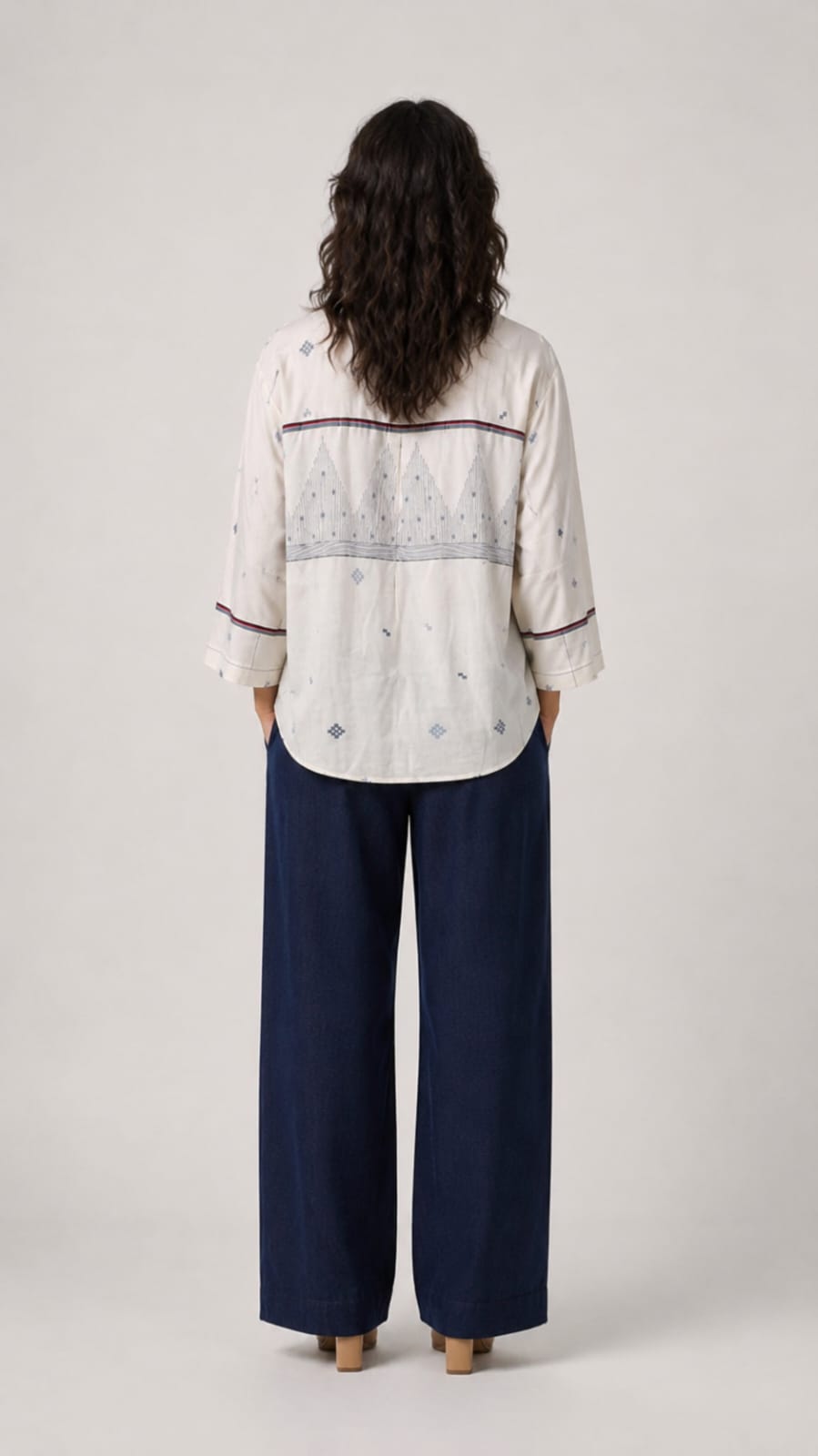 Patch Shirt – White Blue Temple Jamdani - CiceroniWomen ShirtsBhomra
