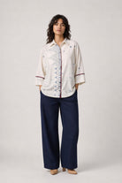 Patch Shirt – White Blue Temple Jamdani - CiceroniWomen ShirtsBhomra