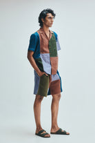Patchwork Linen Men's Camp Collar Shirt Set - CiceroniCo-ord SetSaphed