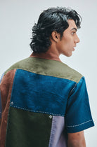 Patchwork Linen Men's Camp Collar Shirt Set - CiceroniCo-ord SetSaphed