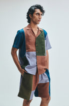 Patchwork Linen Men's Camp Collar Shirt - CiceroniShirtSaphed