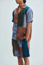 Patchwork Linen Men's Camp Collar Shirt - CiceroniShirtSaphed