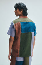Patchwork Linen Men's Camp Collar Shirt - CiceroniShirtSaphed