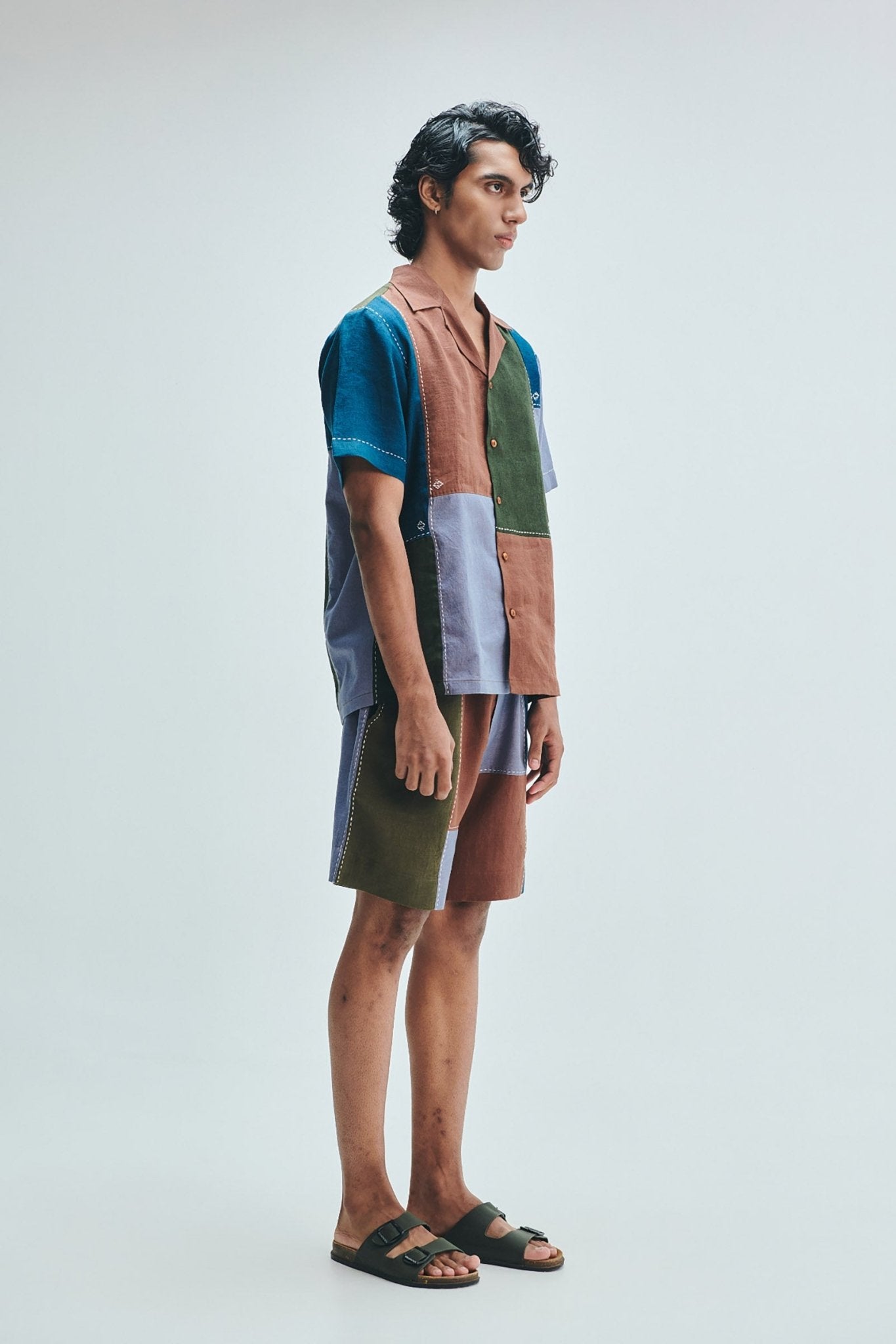 Patchwork Linen Men's Camp Collar Shirt - CiceroniShirtSaphed