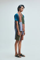 Patchwork Linen Men's Camp Collar Shirt - CiceroniShirtSaphed