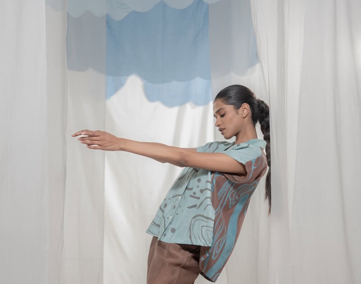 Pathway Shirt - Brown & Light Blue - CiceroniWomen ShirtsAmoda - Essence Of India
