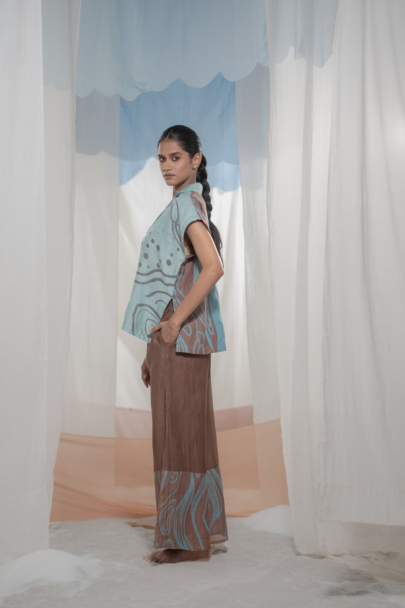 Pathway Shirt - Brown & Light Blue - CiceroniWomen ShirtsAmoda - Essence Of India