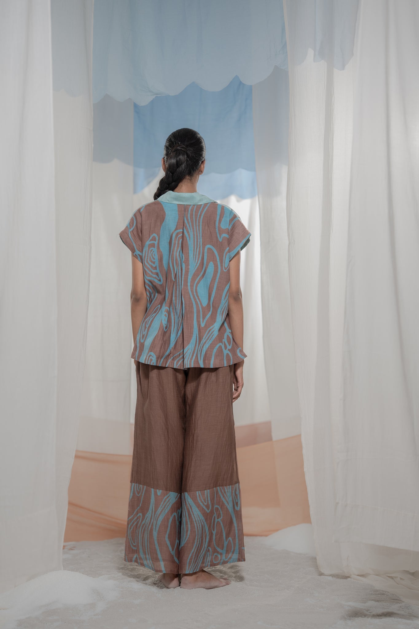 Pathway Shirt - Brown & Light Blue - CiceroniWomen ShirtsAmoda - Essence Of India