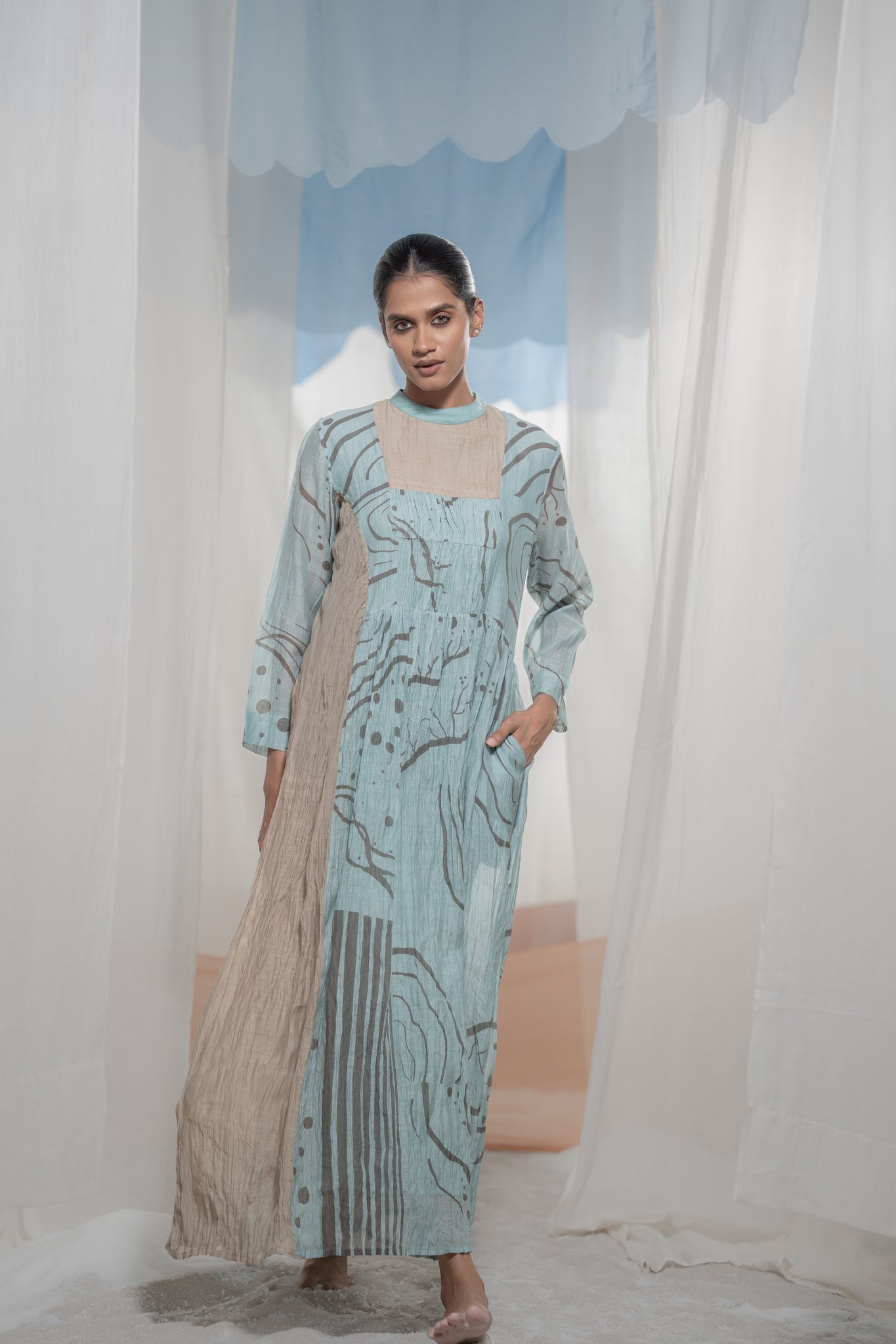 Pathway Yoke Gathered Dress - CiceroniDressesAmoda - Essence Of India