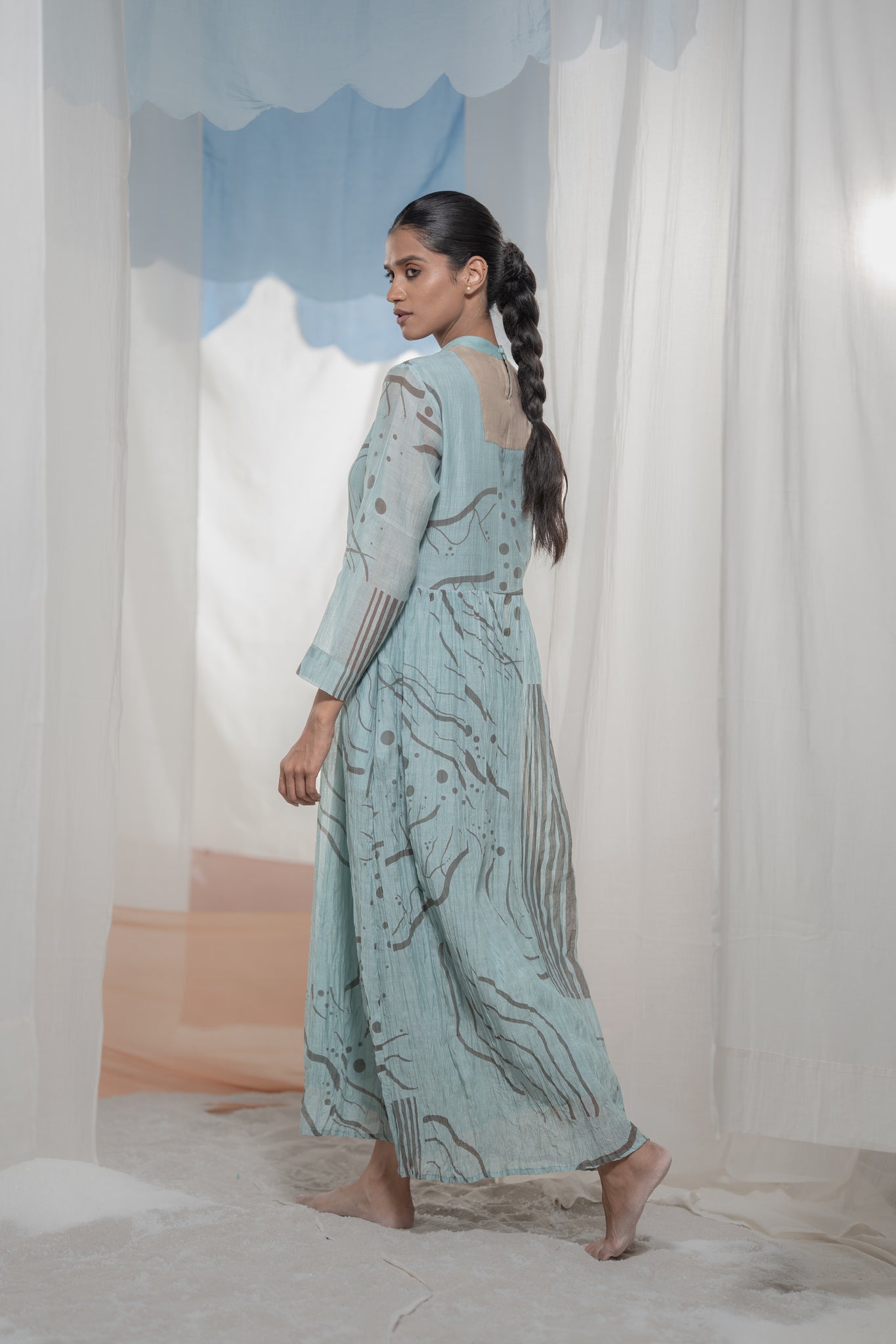 Pathway Yoke Gathered Dress - CiceroniDressesAmoda - Essence Of India
