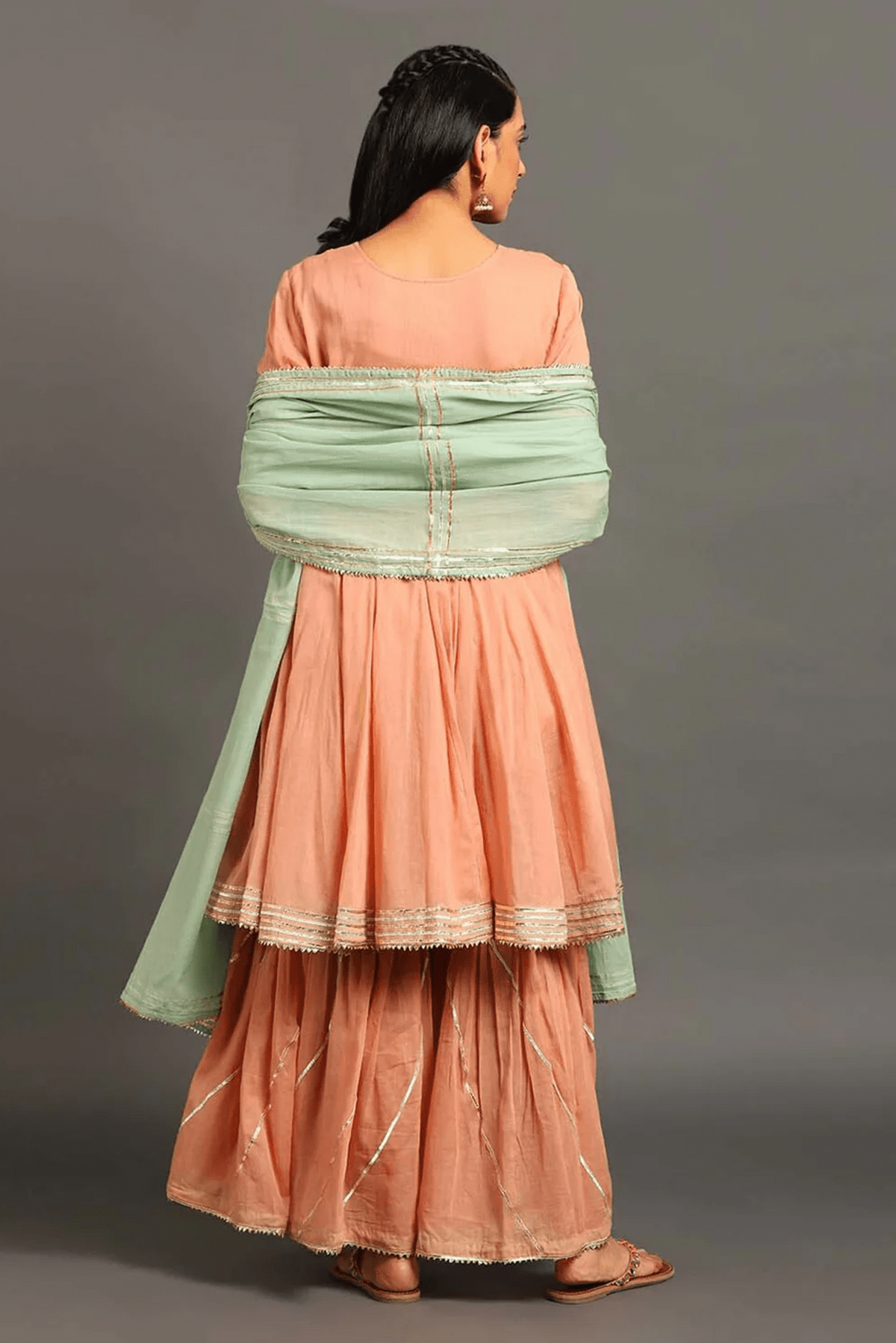 Peach Gul Angarkha Suit - CiceroniKurta Set, Festive WearOmaana