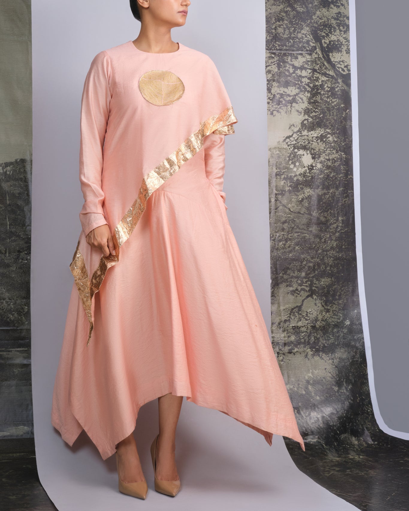 Peach Handloom Drape Dress - CiceroniDressesOtouto
