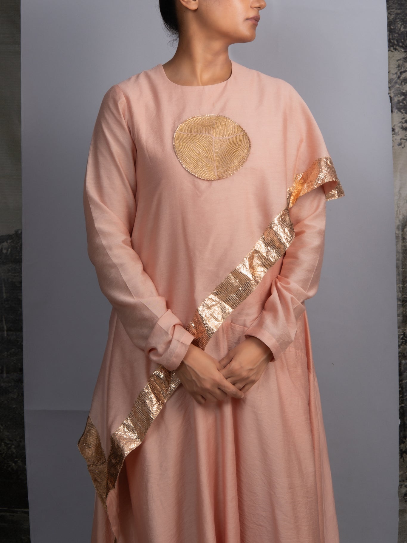 Peach Handloom Drape Dress - CiceroniDressesOtouto
