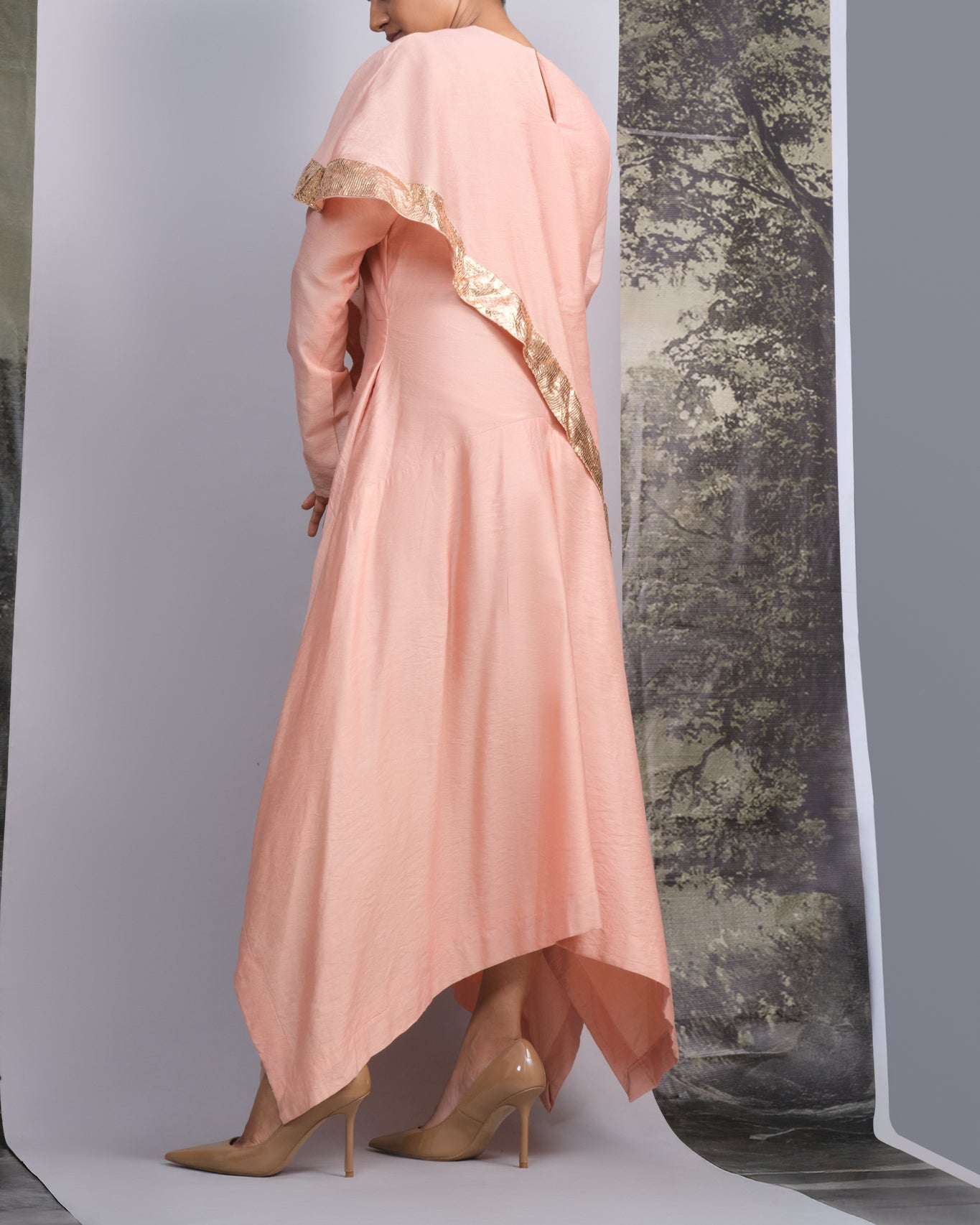 Peach Handloom Drape Dress - CiceroniDressesOtouto