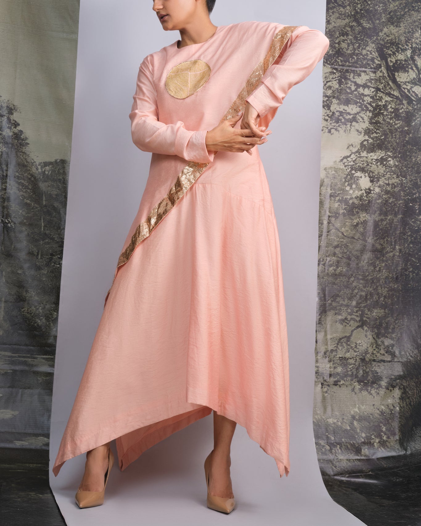 Peach Handloom Drape Dress - CiceroniDressesOtouto