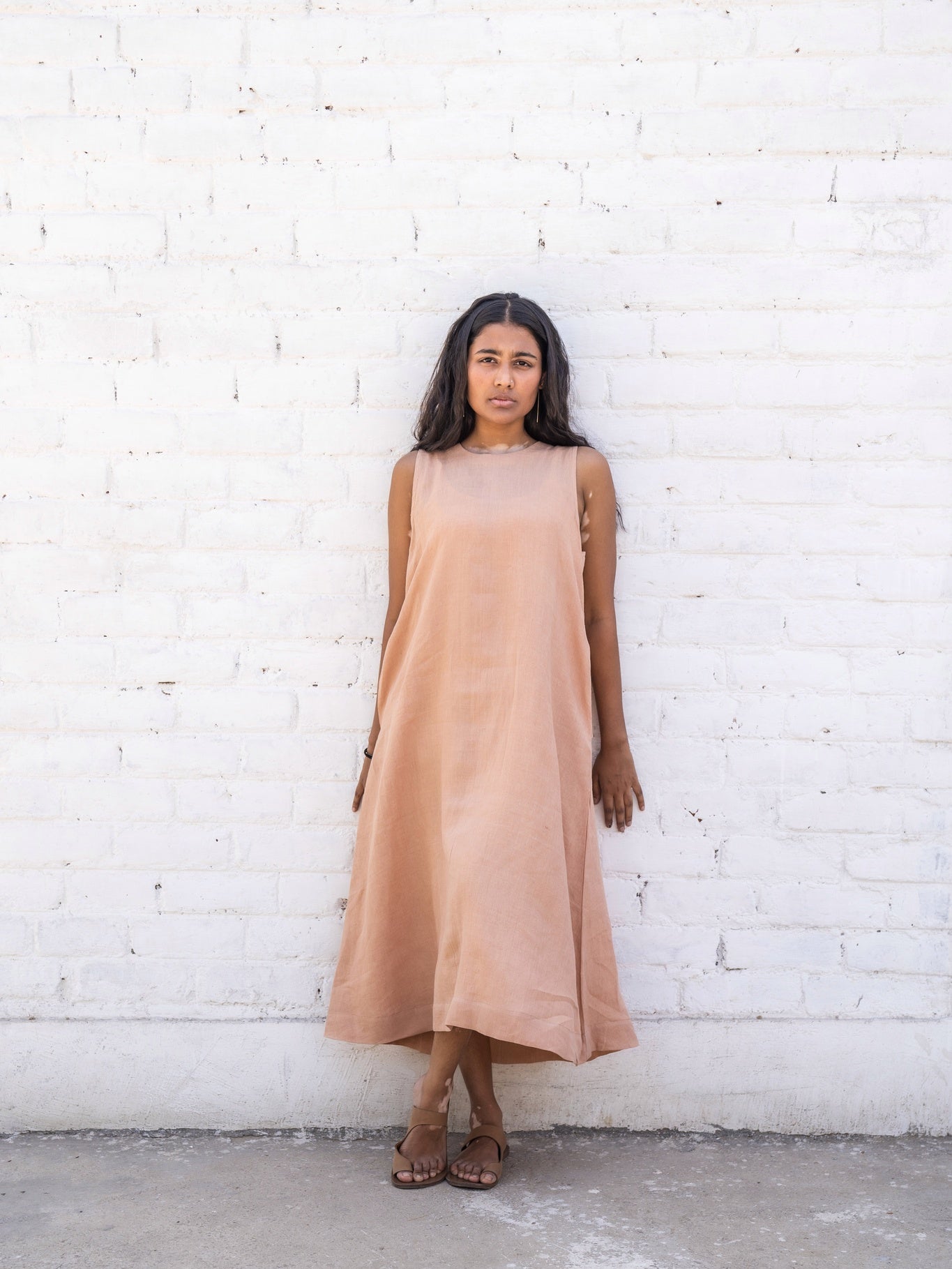 Buy Peach Linen Dress Online - Ciceroni