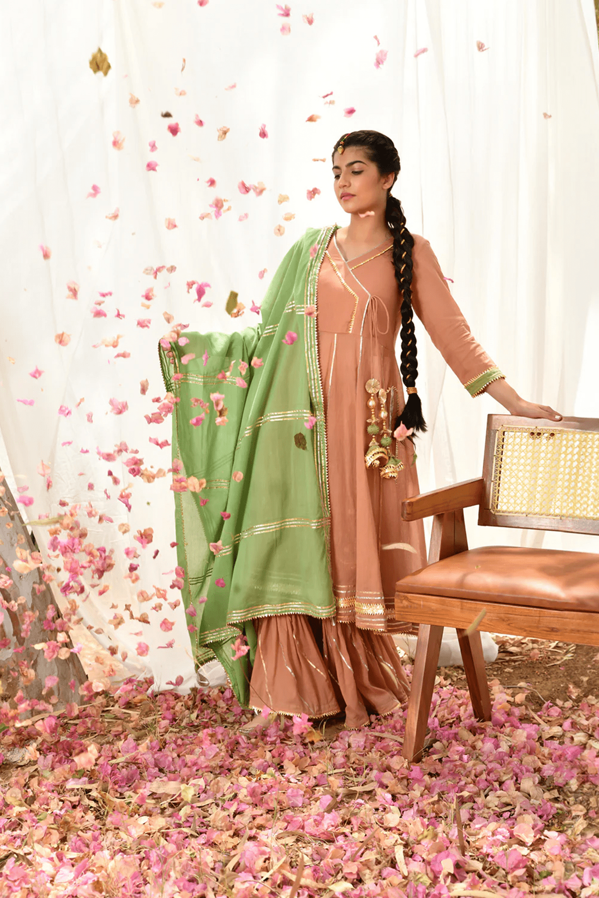 Peach Mastani Anarkali Set - CiceroniKurta Set, Festive WearOmaana