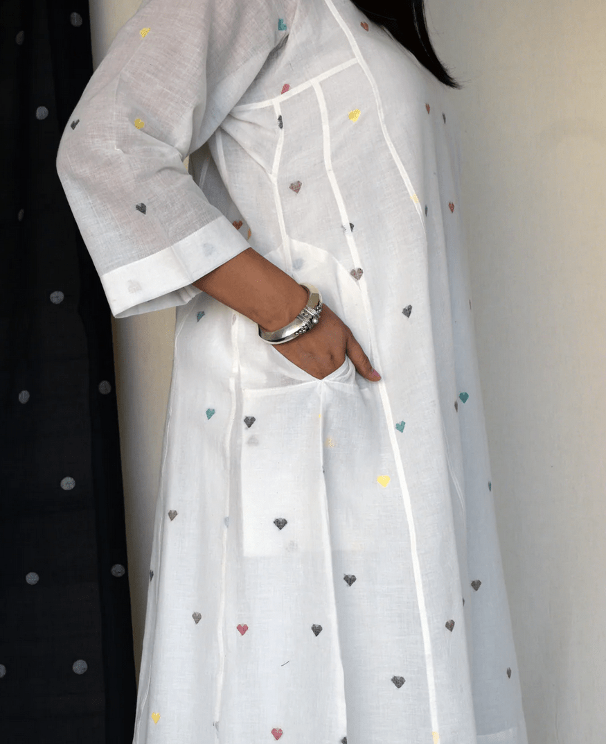 Pearl White Jamdani Phiran - CiceroniKurta, Everyday WearHouse of Moxa
