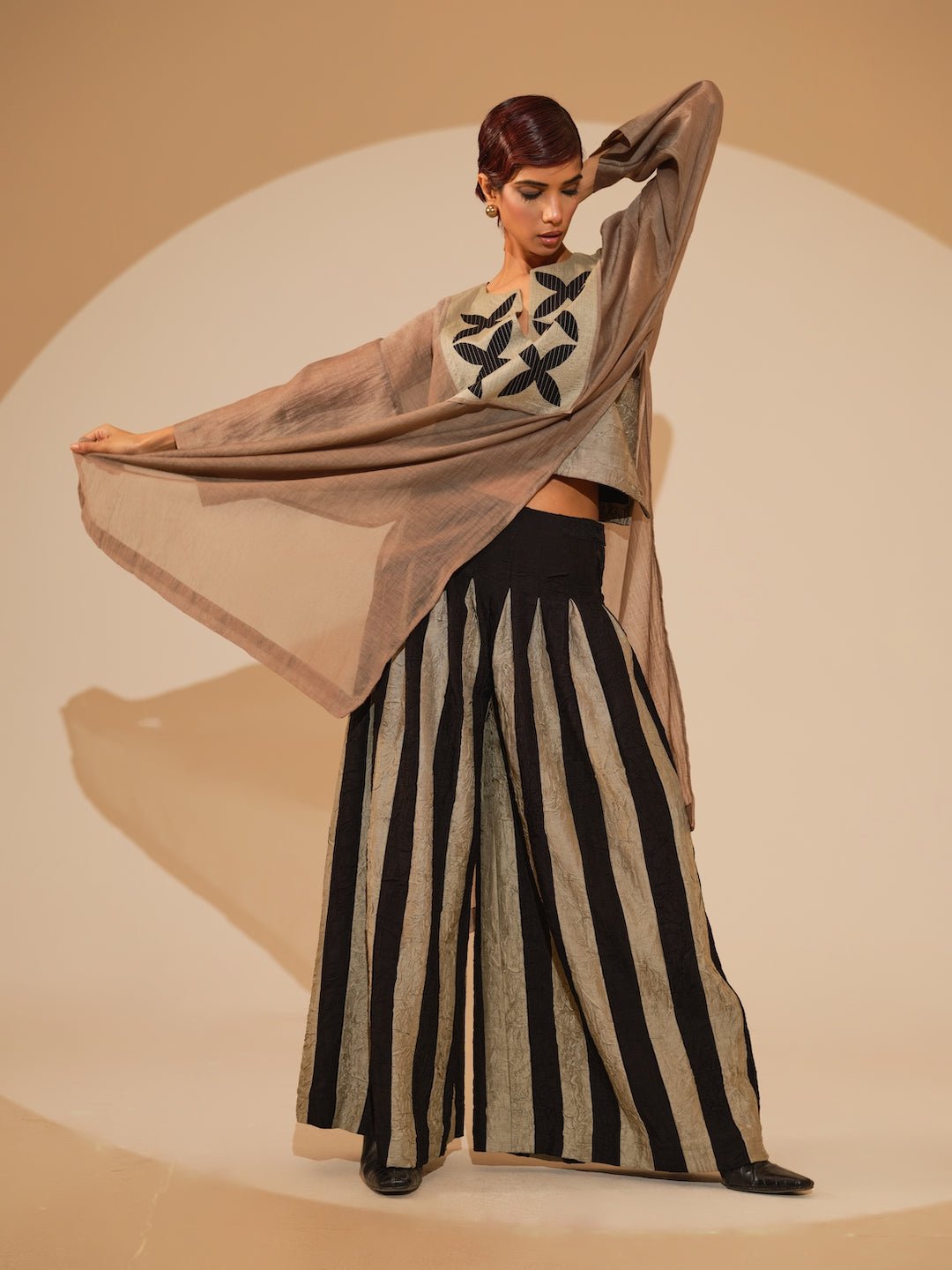 Pebble Tunic - Taupe and Black - CiceroniKurta, Festive WearStoique