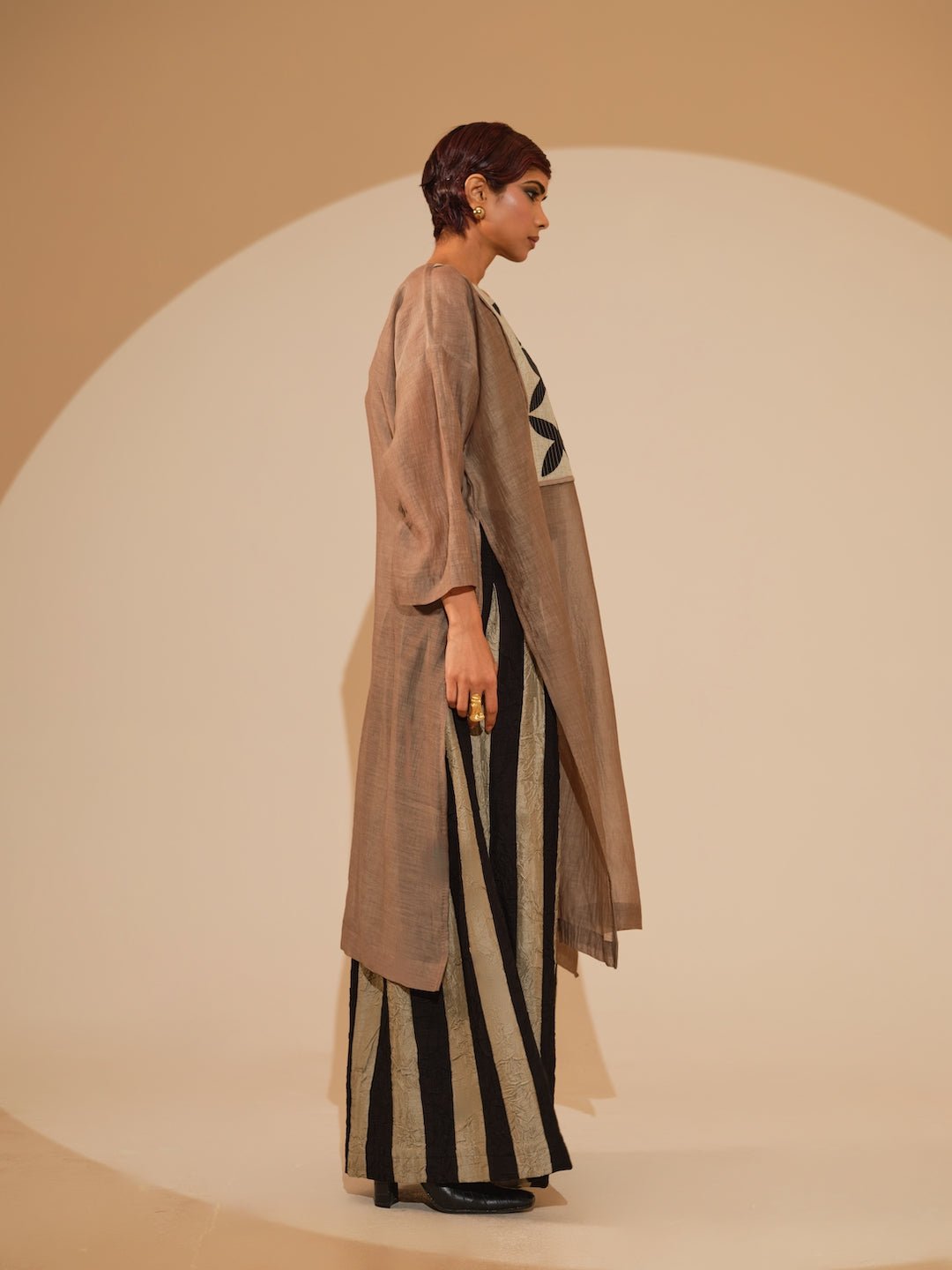 Pebble Tunic - Taupe and Black - CiceroniKurta, Festive WearStoique