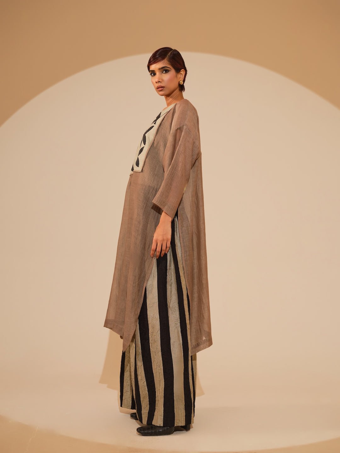 Pebble Tunic - Taupe and Black - CiceroniKurta, Festive WearStoique