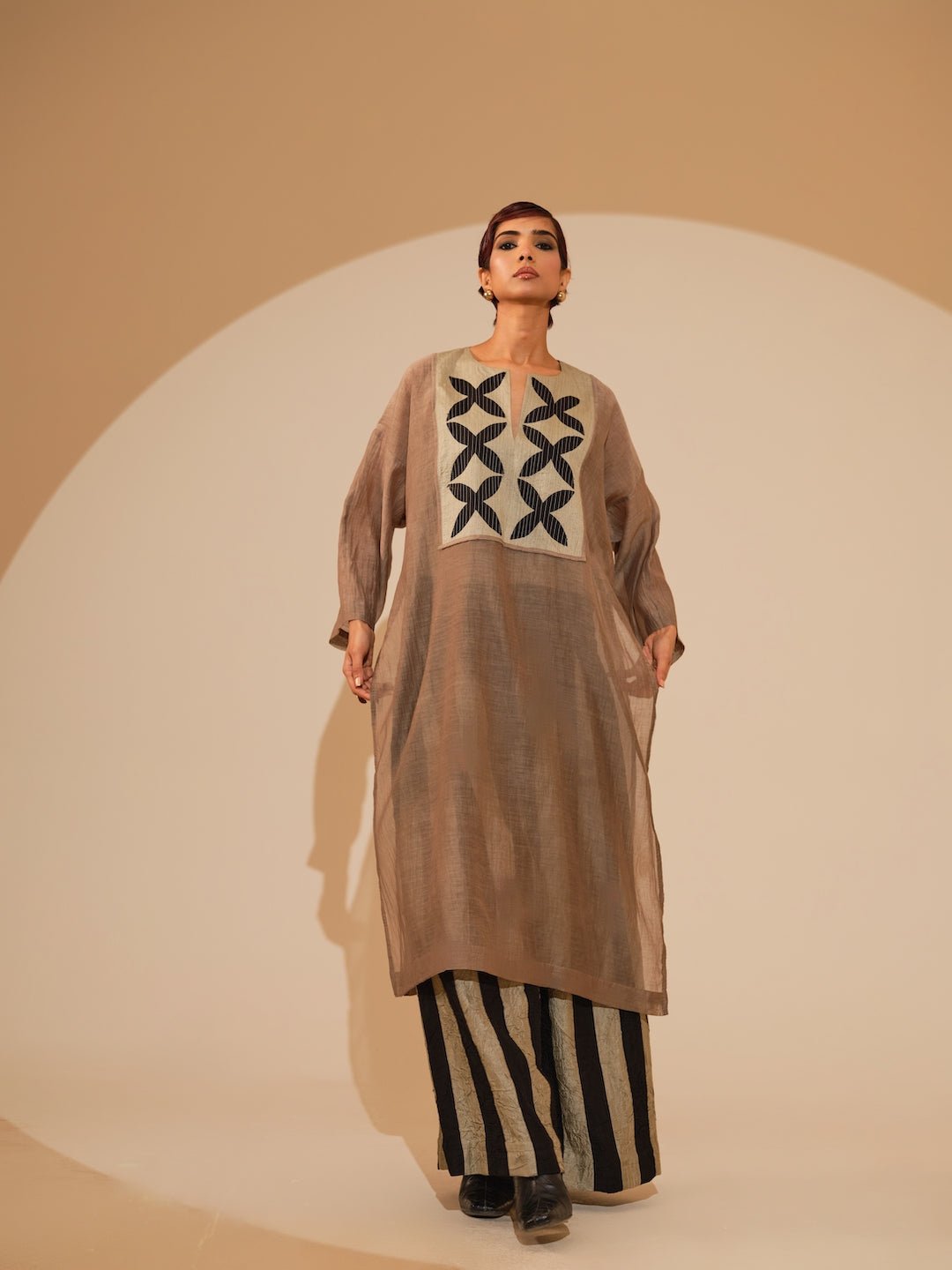 Pebble Tunic - Taupe and Black - CiceroniKurta, Festive WearStoique