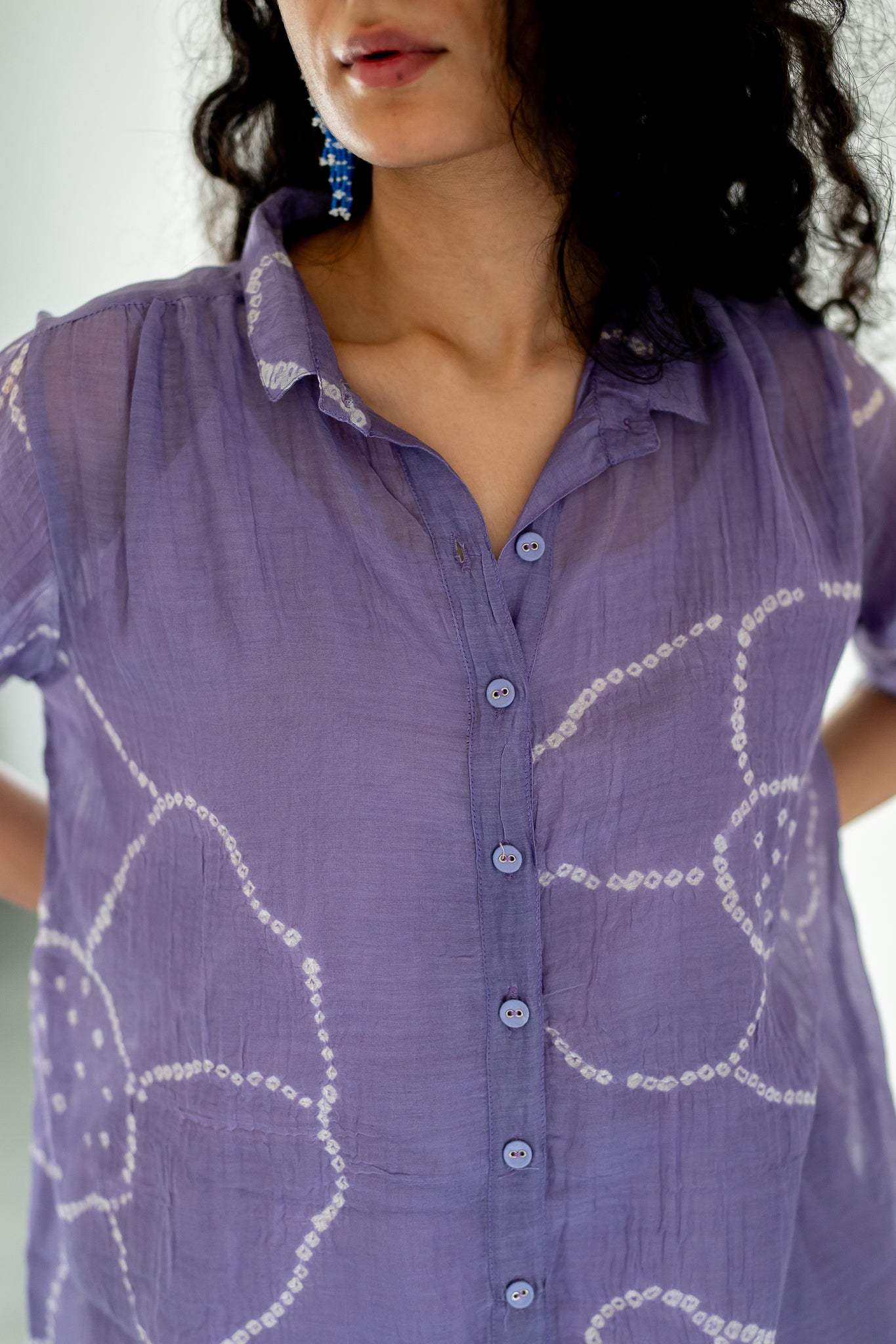 Periwinkle Bandhej Tunic with white Pants - CiceroniKurta SetSilai Studio
