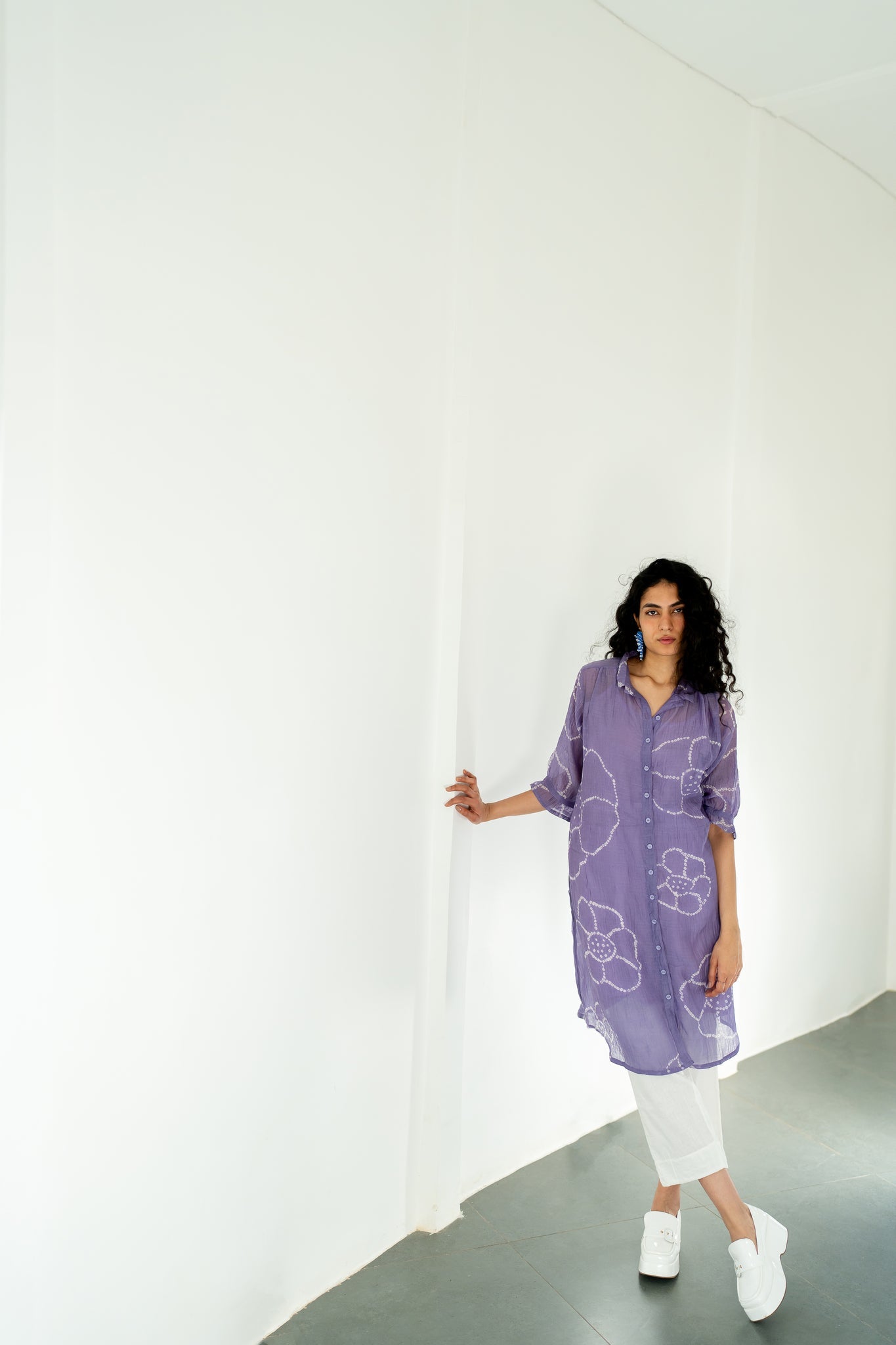 Periwinkle Bandhej Tunic with white Pants - CiceroniKurta SetSilai Studio