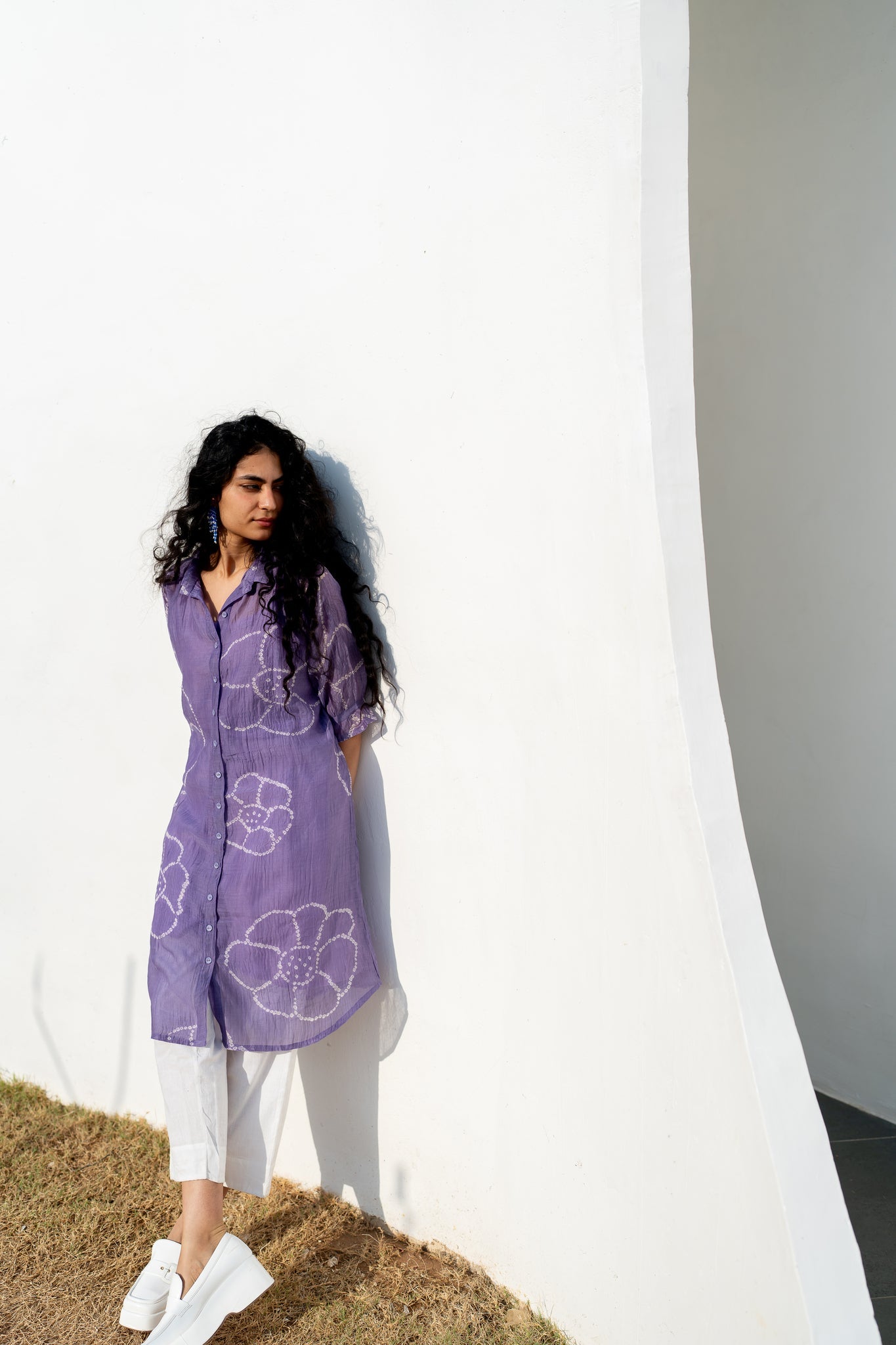 Periwinkle Bandhej Tunic with white Pants - CiceroniKurta SetSilai Studio