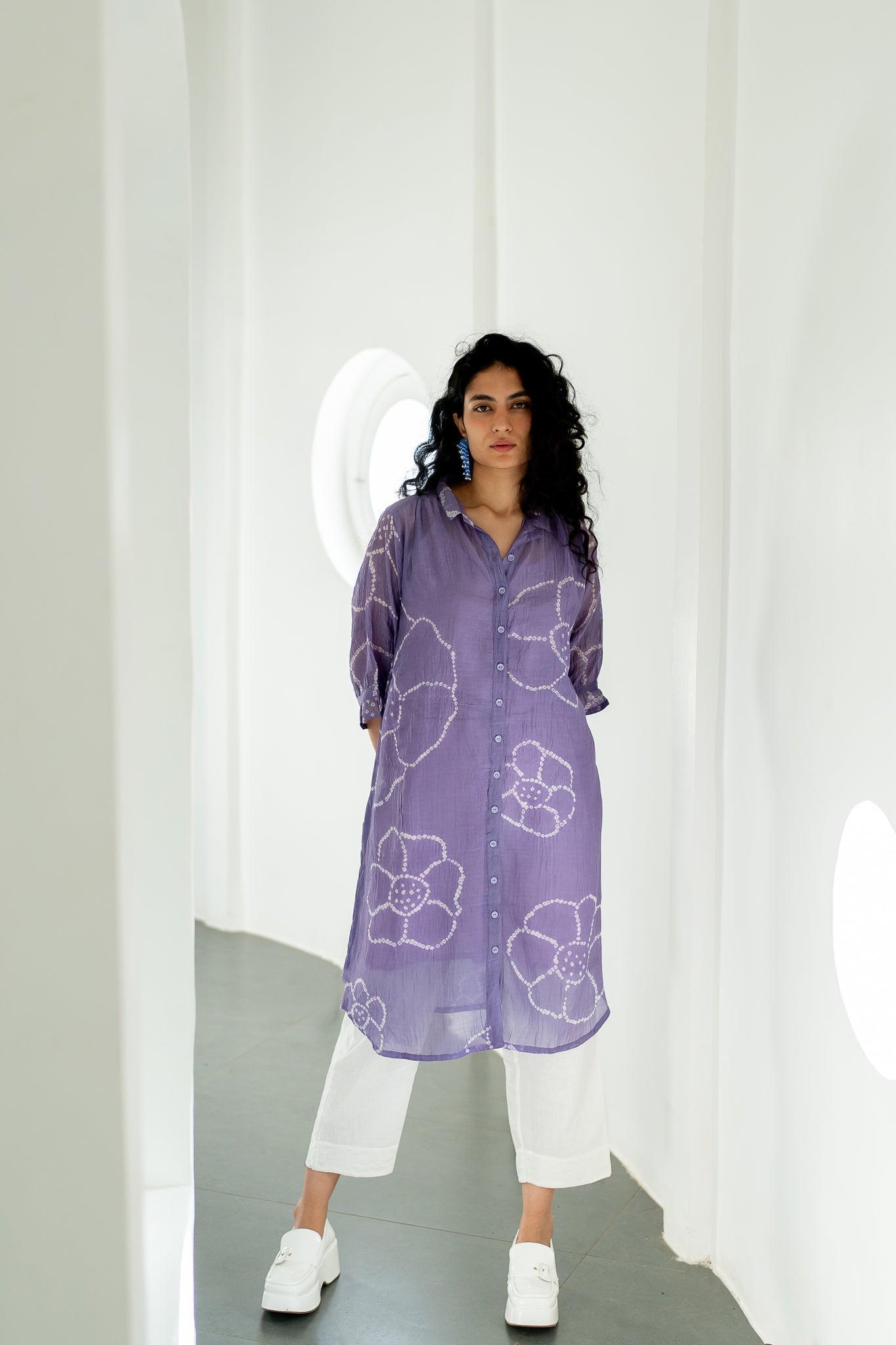 Periwinkle Bandhej Tunic - CiceroniTunicsSilai Studio