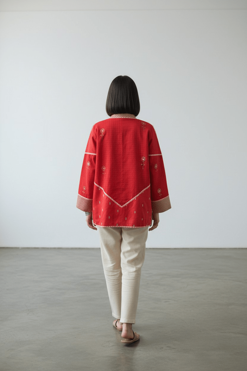 Phool Bomber – Red Flower Jamdani - CiceroniJacketsBhomra