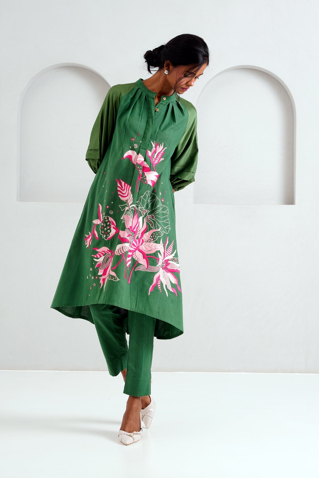 Pine Green Suvi Set - Embroidered Tunic + Pants - CiceroniKurta SetMadder Much