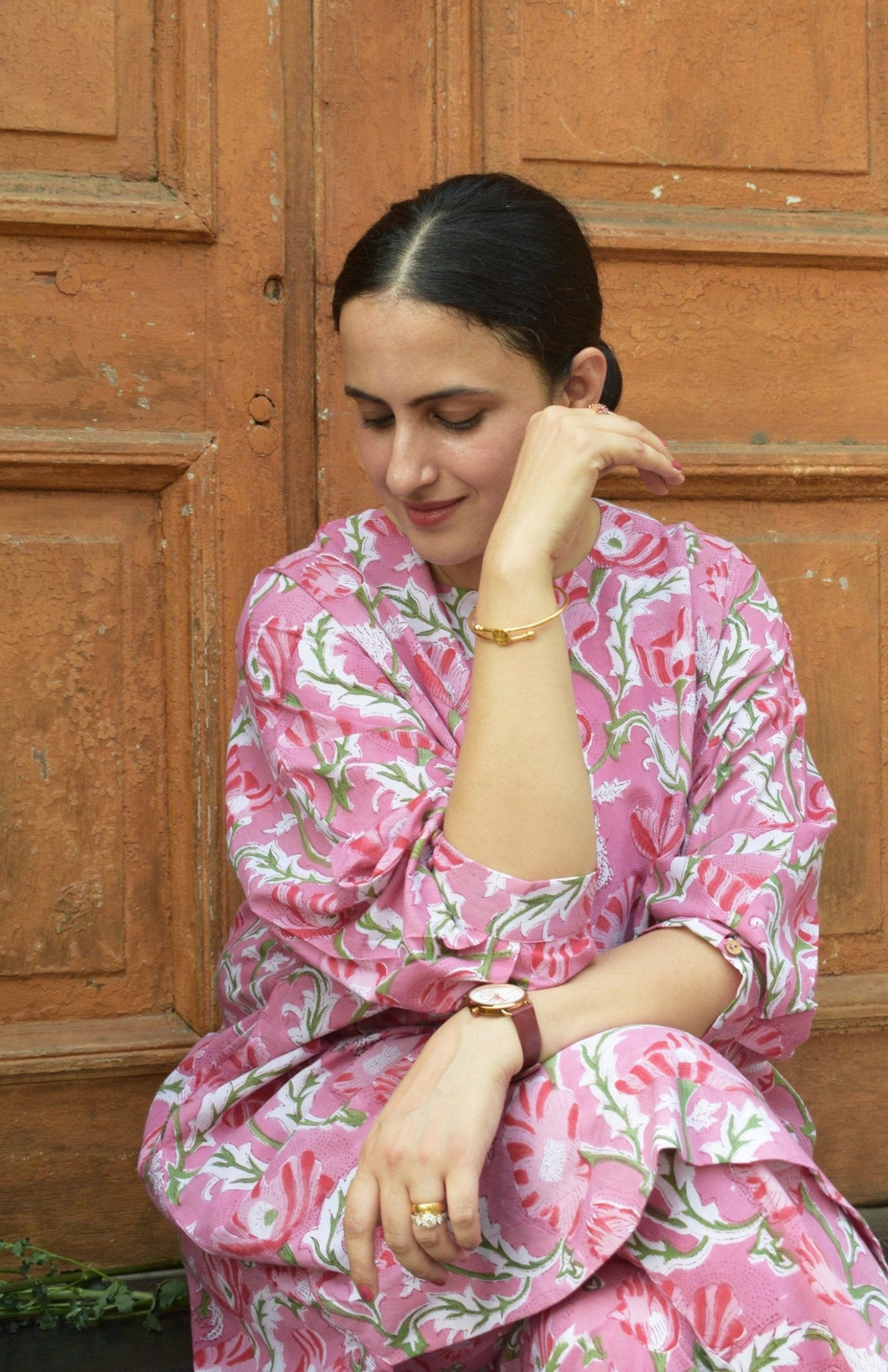 Pink and White Hand Block Printed Anti Fit Co - ord Set - CiceroniKurta Set, Everyday WearHouse of Moxa