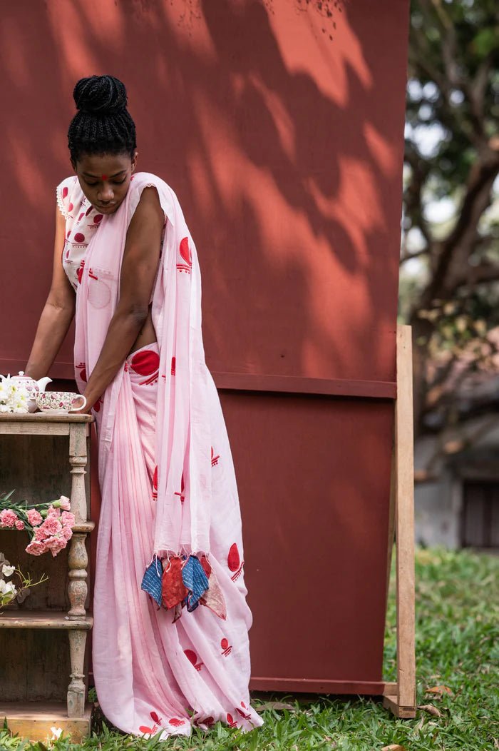 Pink Bindi Saree - Linen - CiceroniSareePrathaa