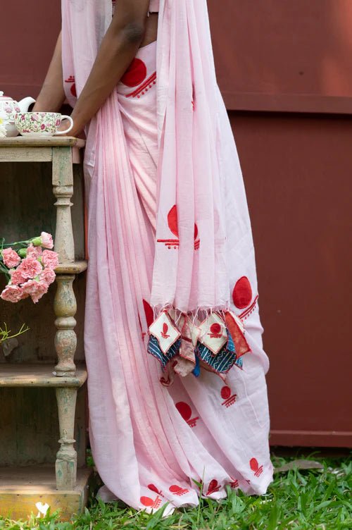 Pink Bindi Saree - Mul - CiceroniSareePrathaa