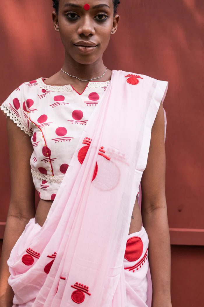 Pink Bindi Saree - Mul - CiceroniSareePrathaa